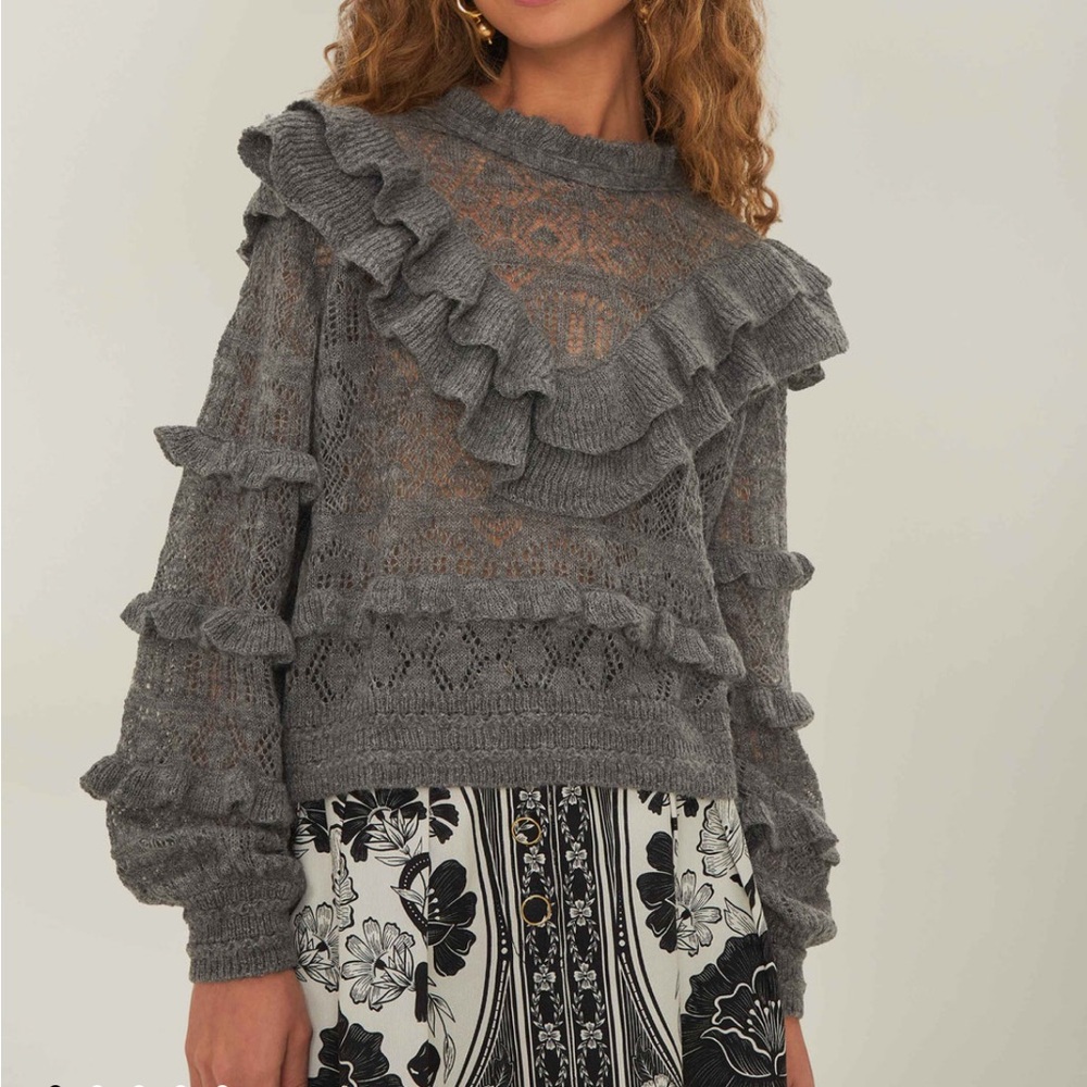 Gray Ruffled Women's Sweater